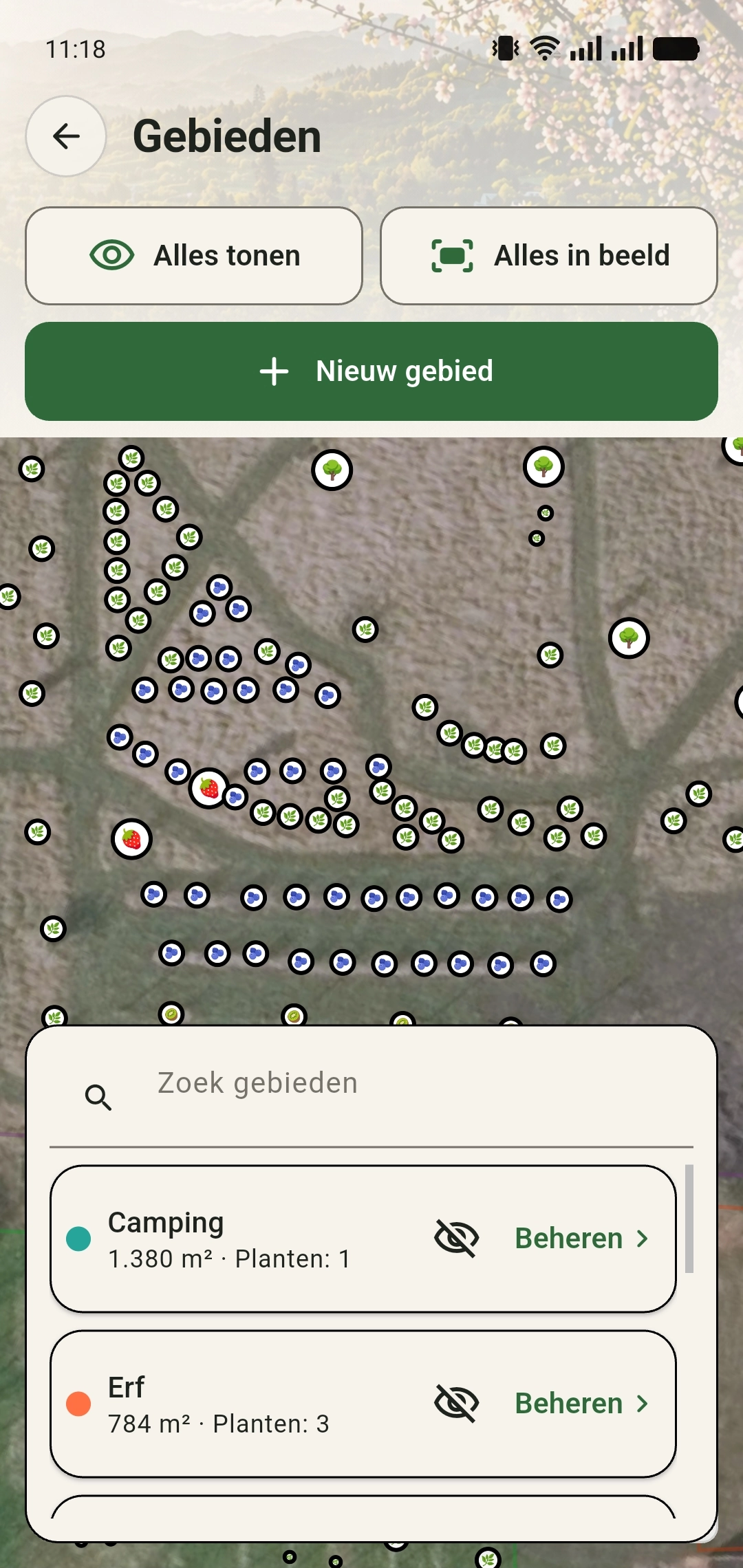 Bessen vak tijdens het intekenen en beheren in GreenPlot