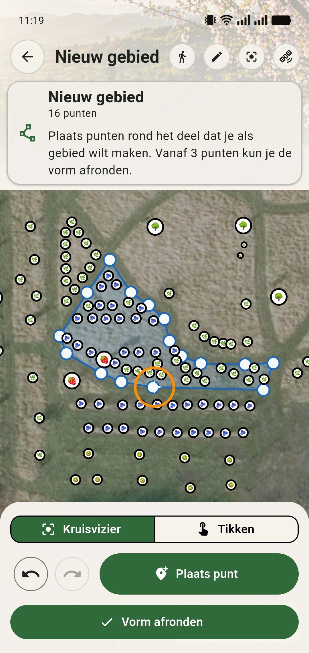 Bessen vak tijdens het intekenen en beheren in GreenPlot