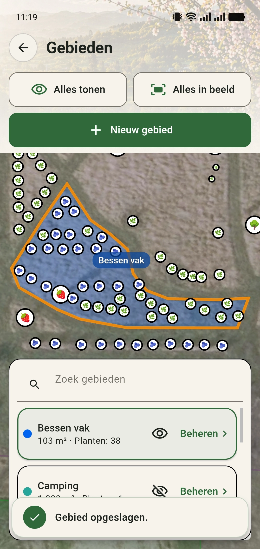 Het nieuw ingetekende Bessen vak op de kaart