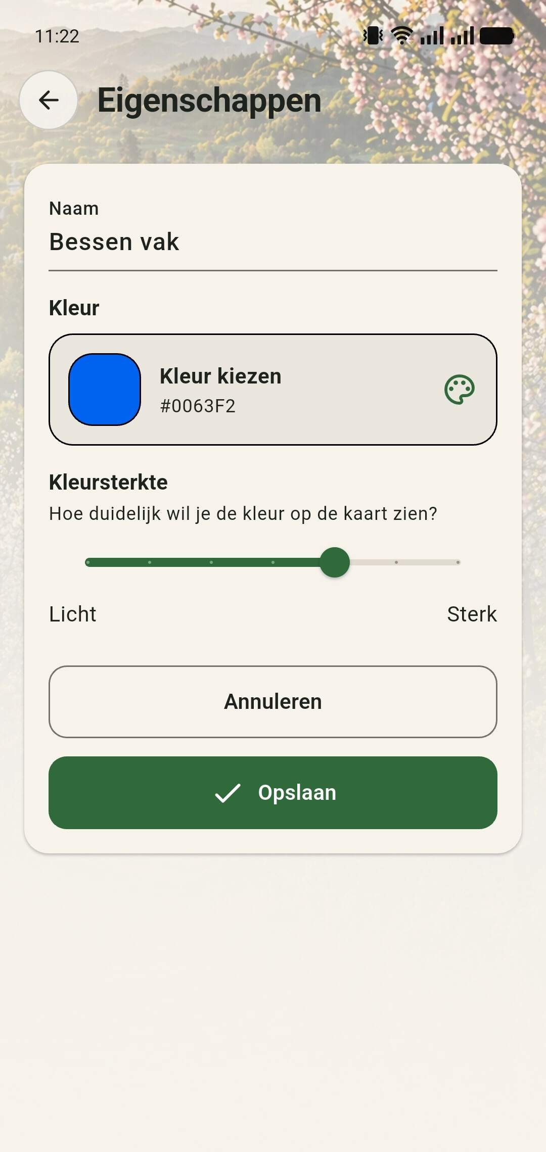 Eigenschappen van het gebied Bessen vak aanpassen