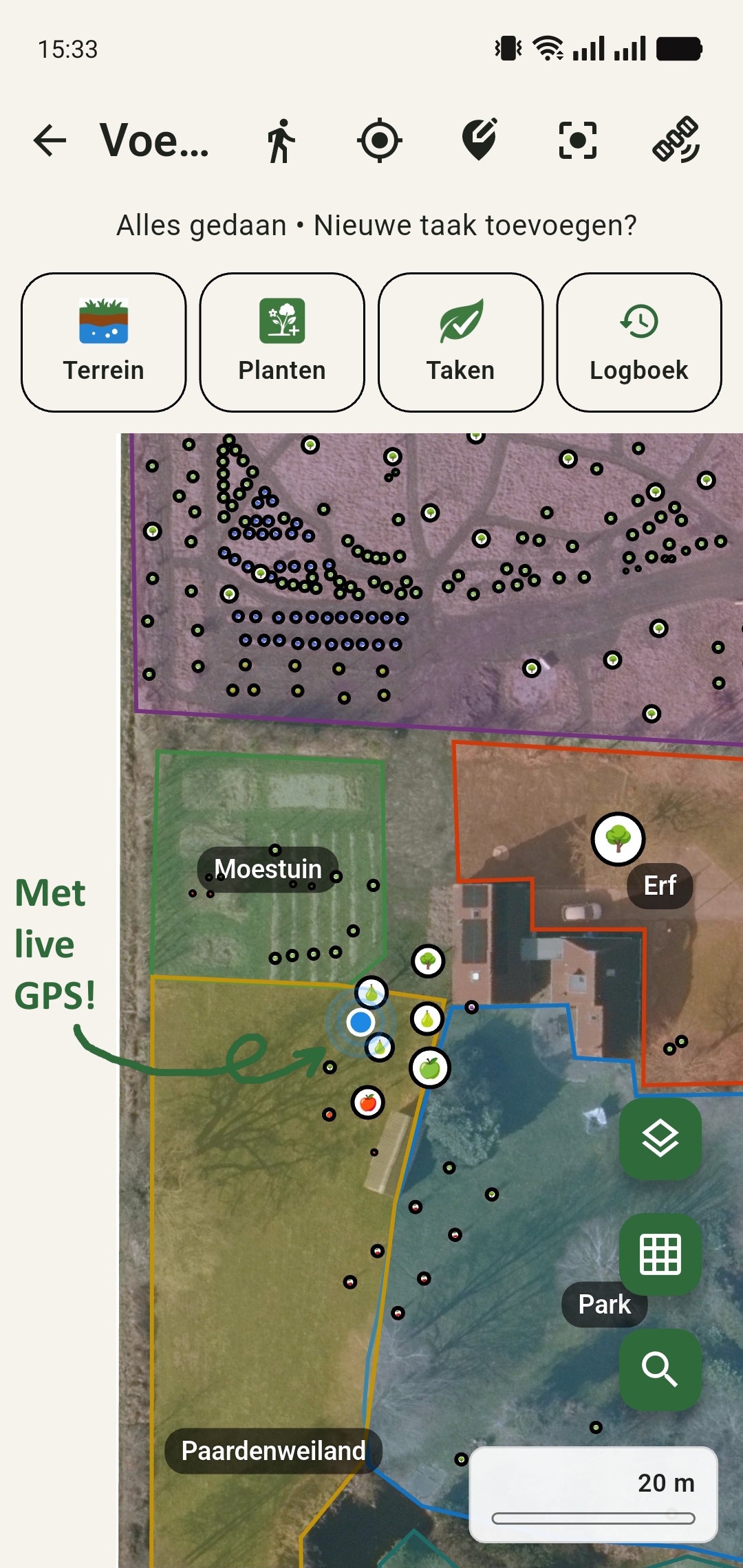 GreenPlot GPS-weergave op terrein