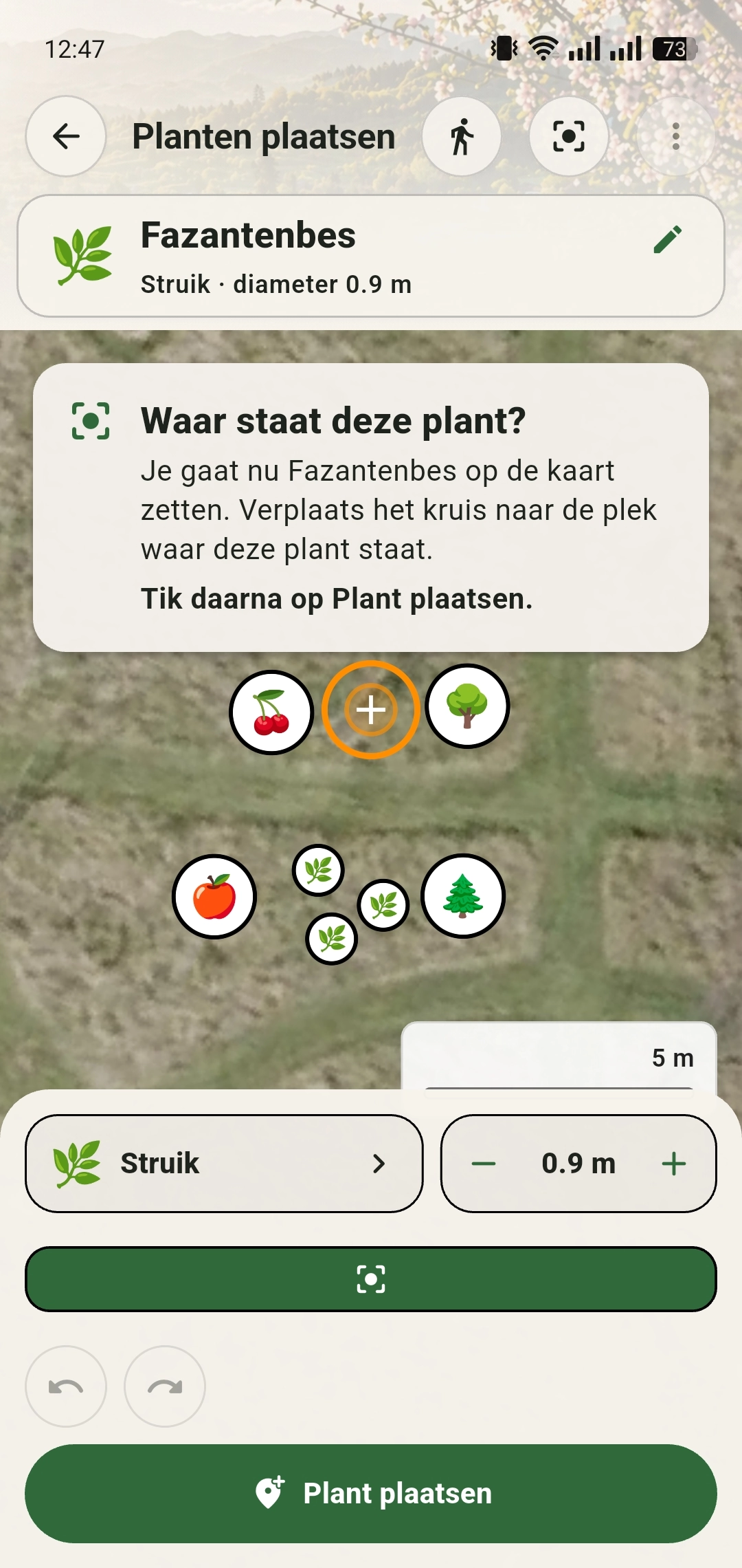 De herkende Fazantenbes staat al met naam en planttype Struik ingevuld in de plaatsingsmodus