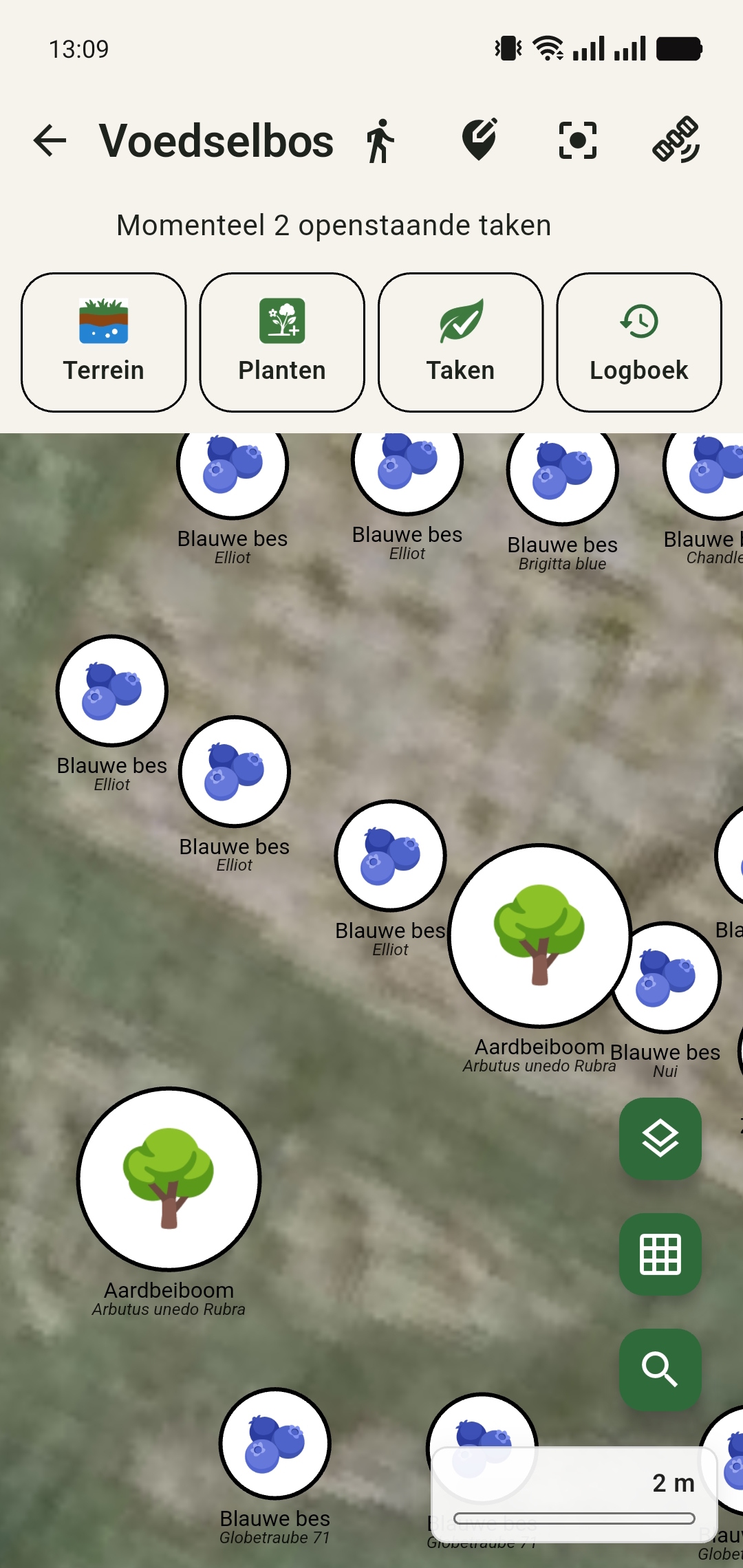 GreenPlot plantscreenshot met aanplant op kaart