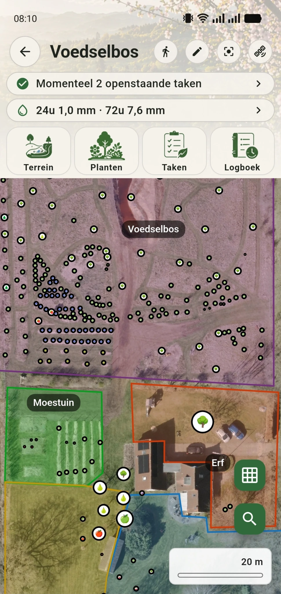 GreenPlot met een voedselbos op een haarscherpe luchtfoto