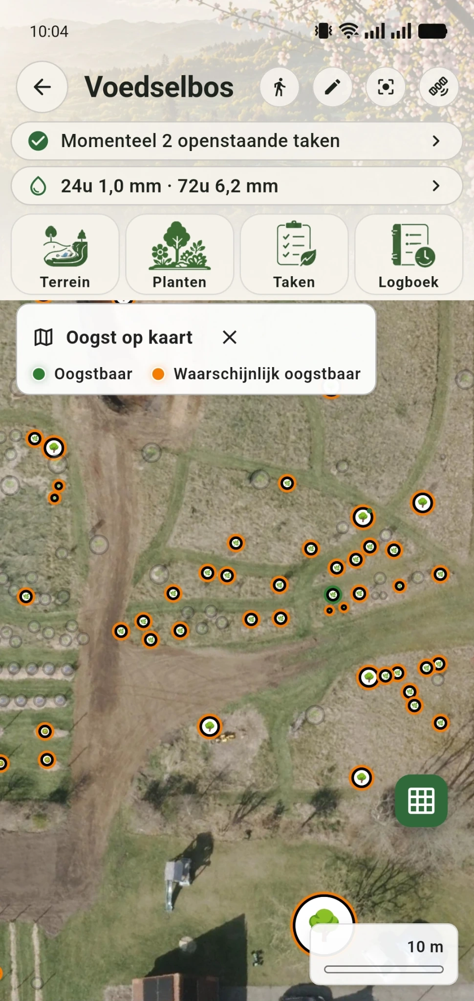 GreenPlot toont oogstbare en waarschijnlijk oogstbare planten op de terreinkaart