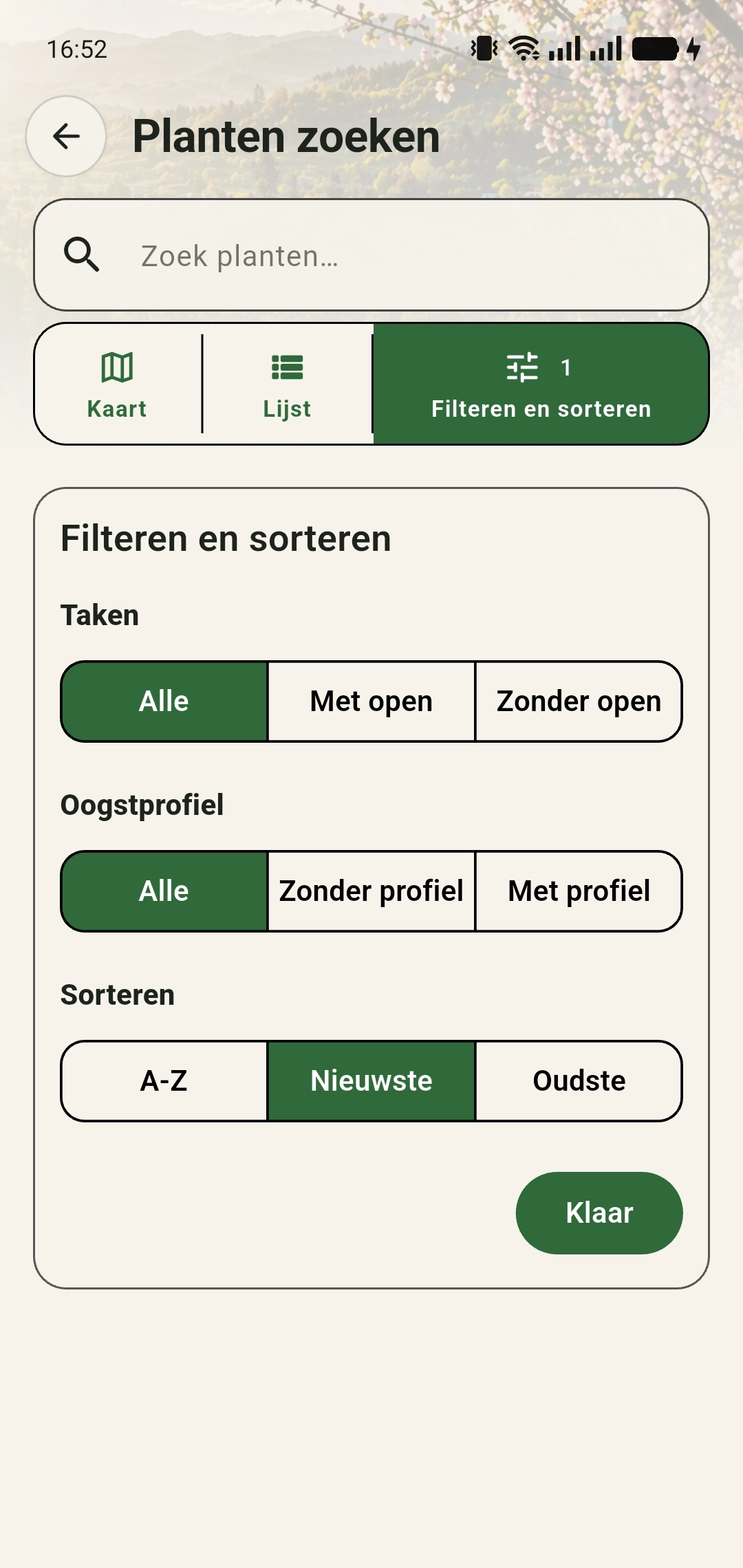 Filtermenu met de sorteeroptie Nieuwste geselecteerd