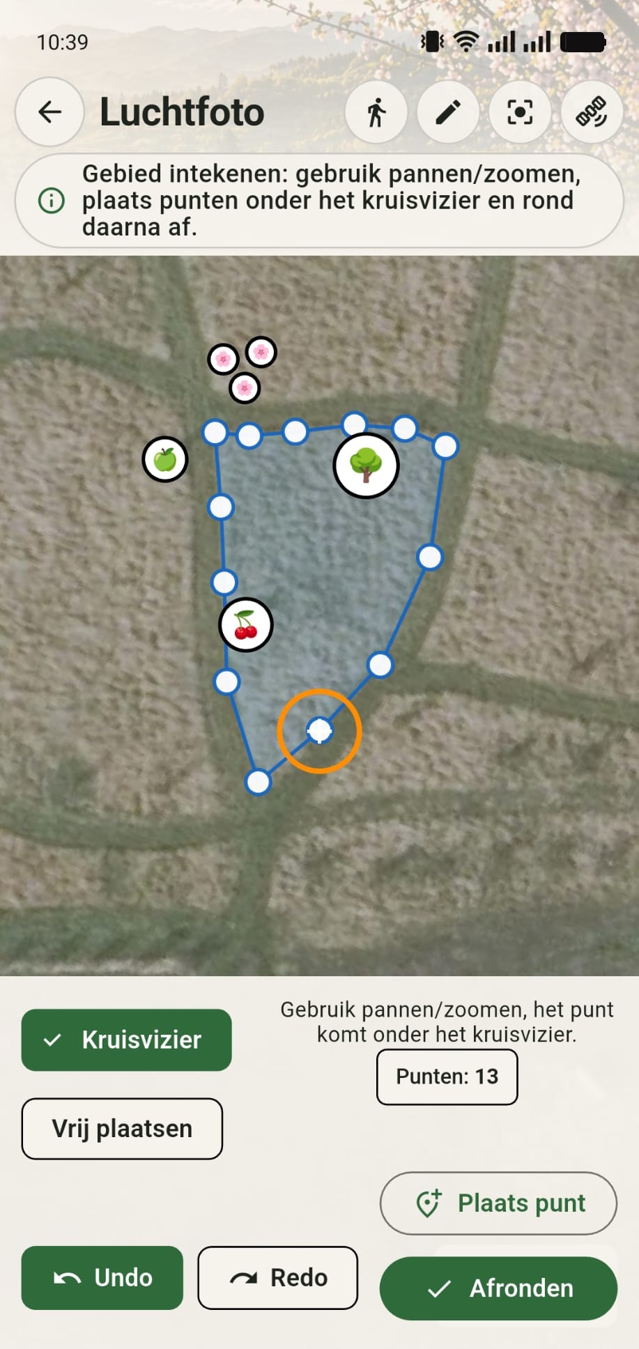 GreenPlot kaart waarop gebiedspunten met een kruisvizier worden geplaatst