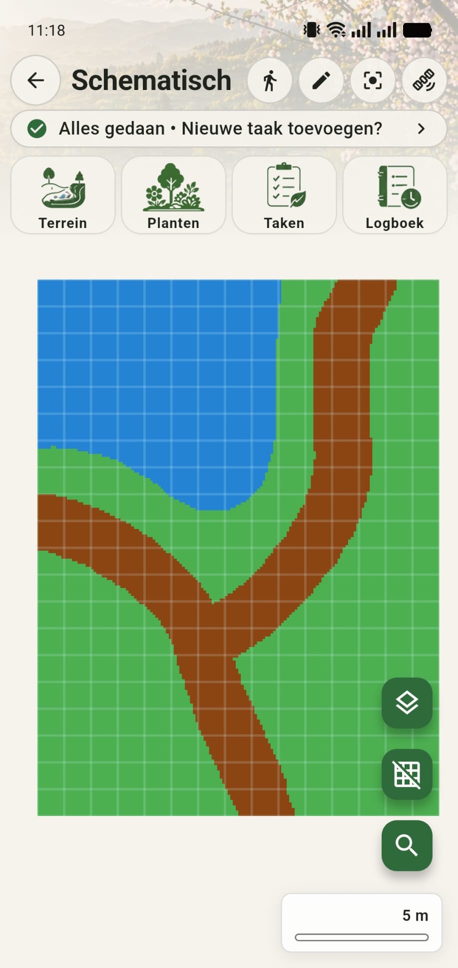 Schematisch GreenPlot-terrein met actief raster en nog geen geplaatste planten