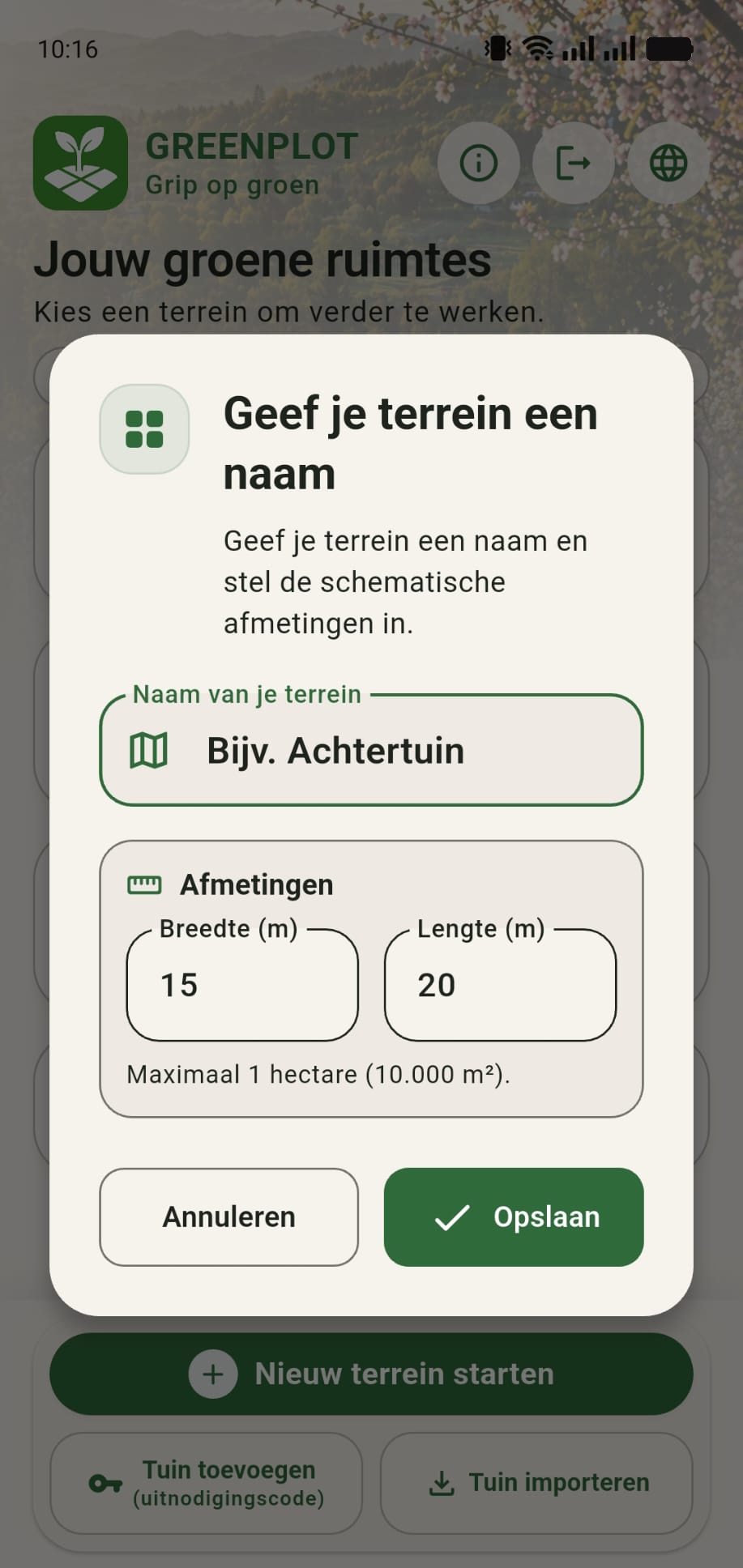 Naam kiezen voor een nieuw schematisch terrein in GreenPlot