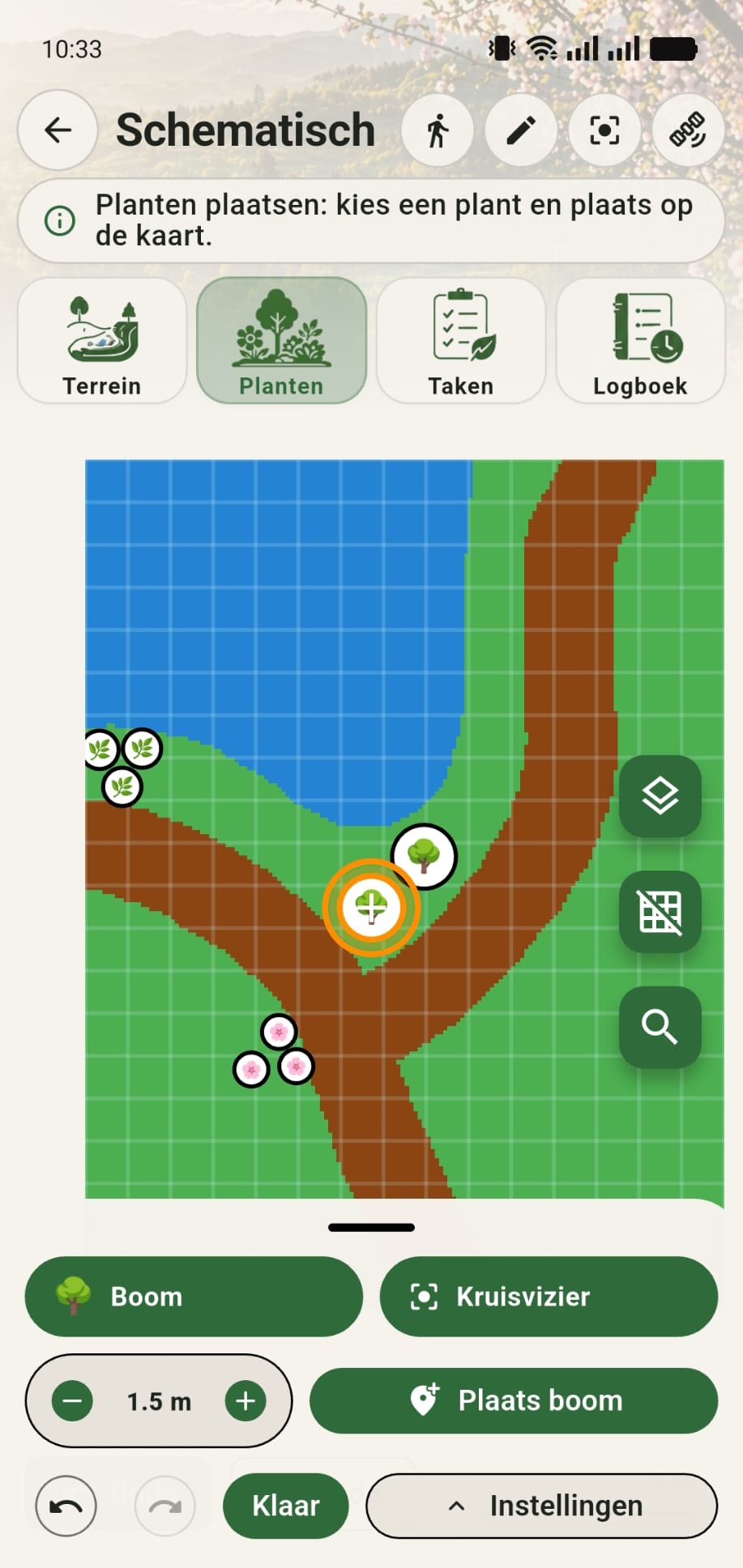 Planten plaatsen op een schematisch terrein in GreenPlot