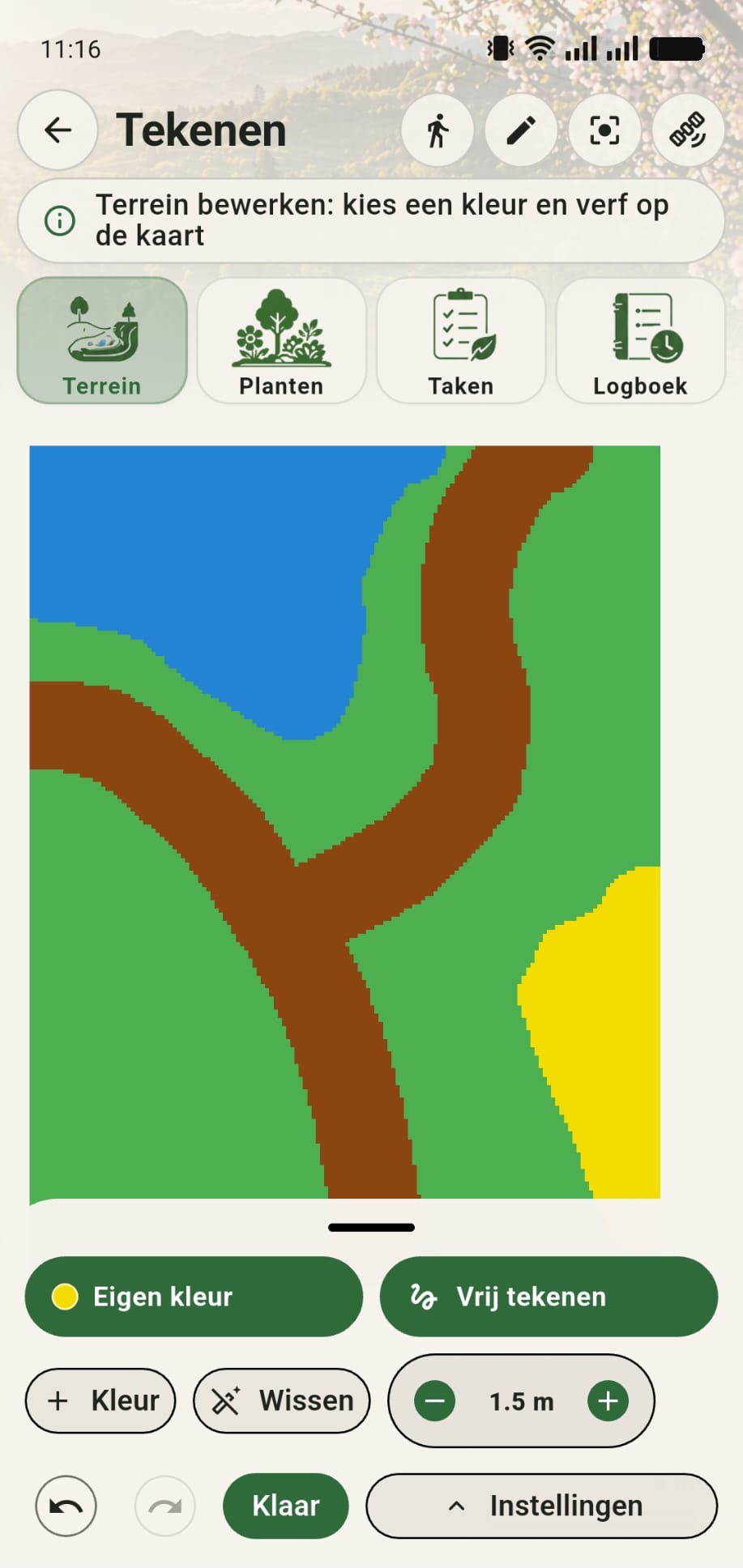 GreenPlot canvas waarop een gele eigen kleur in de rechterhoek is aangebracht