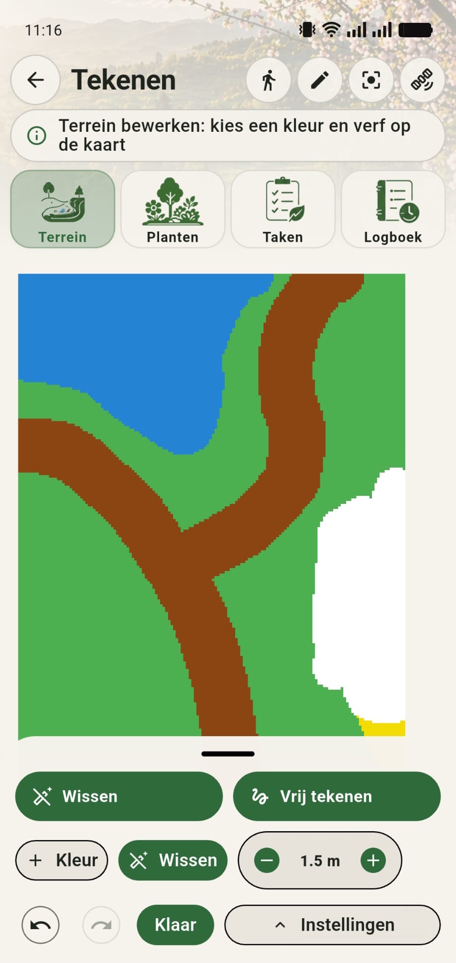GreenPlot canvas waarin een deel van een gele kleur wordt gewist
